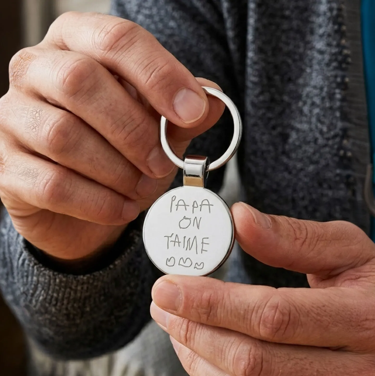 Porte-clés personnalisé gravé acier rond 37 mm