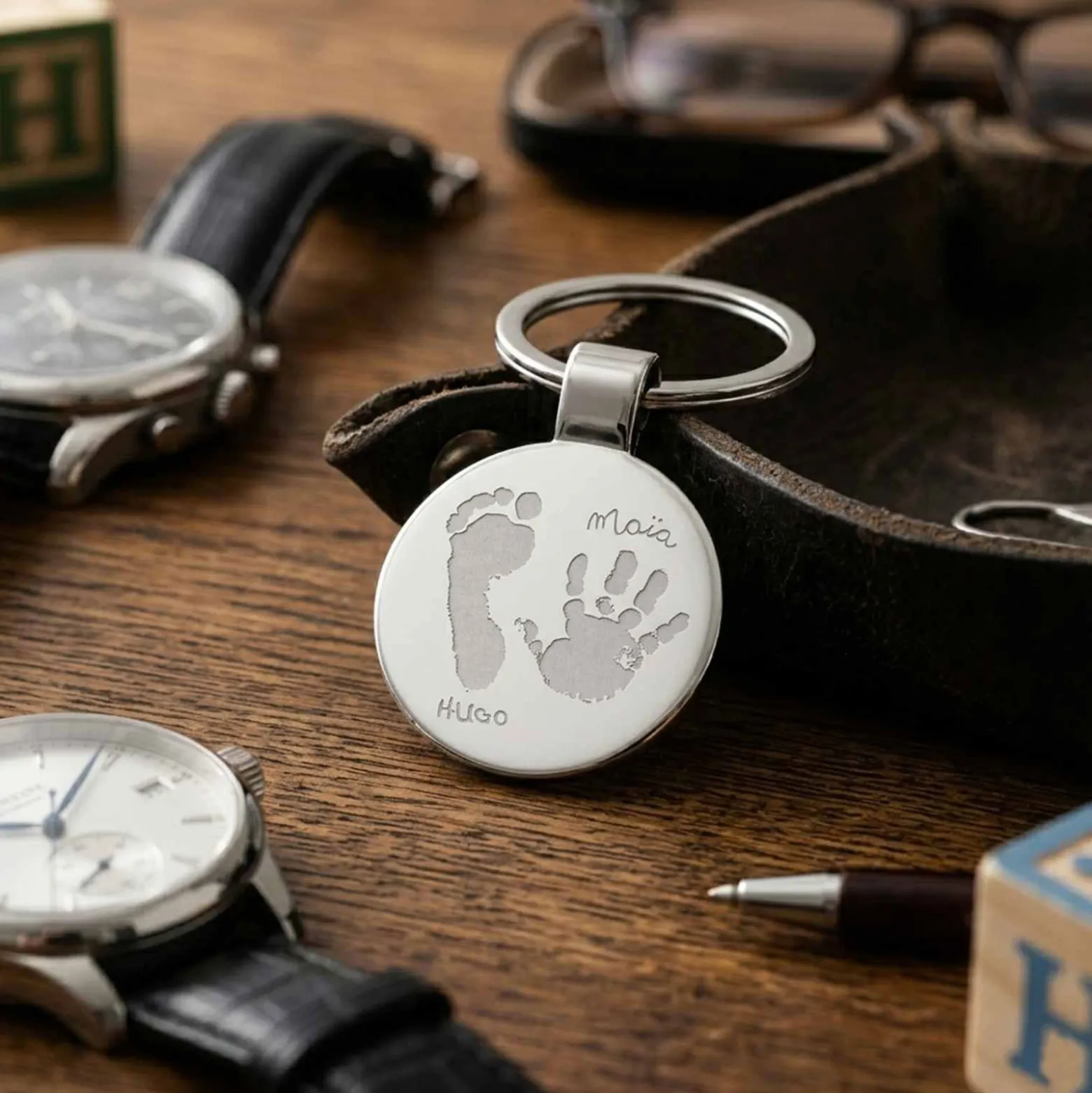 Porte-clés personnalisé gravé acier rond 37 mm