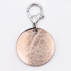 Porte-clés personnalisé gravé acrylique miroir rose gold médaille ronde 50 mm "Géo map"