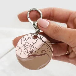 Porte-clés personnalisé gravé acrylique miroir rose gold médaille ronde 50 mm "Géo map"
