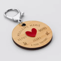 Porte-clés personnalisé gravé bois médaille 50 mm 