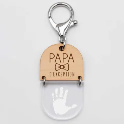 Porte-clés personnalisé gravé bi-matière bois 55 mm - édition spéciale "papa"