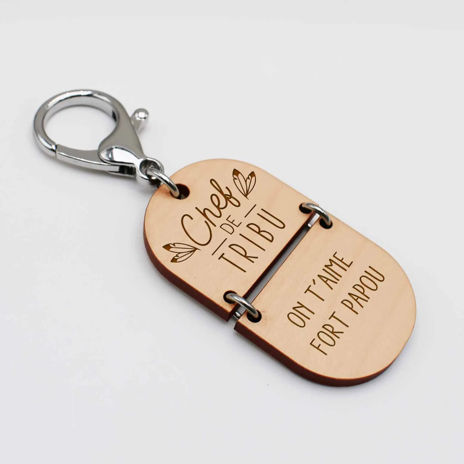Porte-clés personnalisé gravé bi-matière bois 55 mm - édition spéciale "papa"