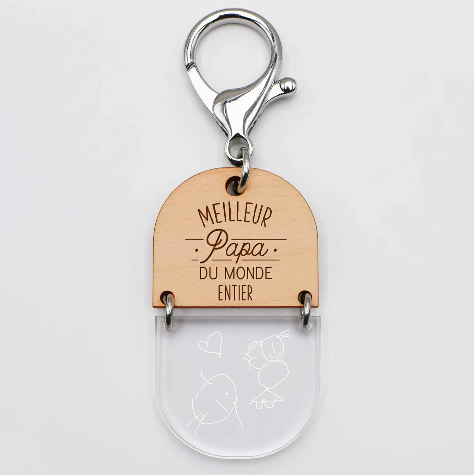 Porte-clés personnalisé gravé bi-matière bois 55 mm - édition spéciale "papa"