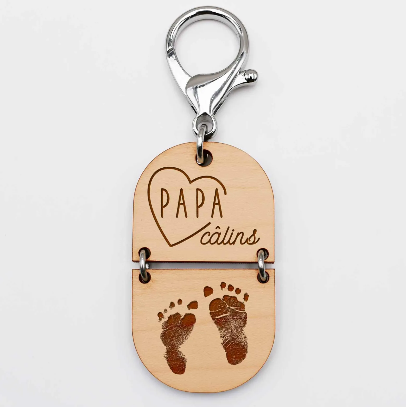 Porte-clés personnalisé gravé bi-matière bois 55 mm - édition spéciale "papa"