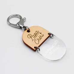 Porte-clés personnalisé gravé bi-matière bois 55 mm - édition spéciale
