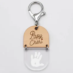 Porte-clés personnalisé gravé bi-matière bois 55 mm - édition spéciale "papy"