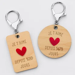 Porte-clés personnalisé gravé bois médaille 50 mm 