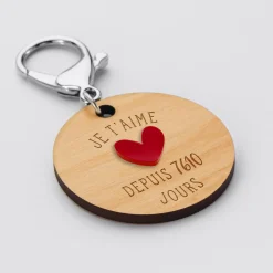 Porte-clés personnalisé gravé bois médaille 50 mm 