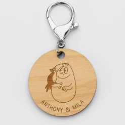 Porte-clés personnalisé gravé bois médaille ronde 50 mm - HappyBulle x Barbapapa