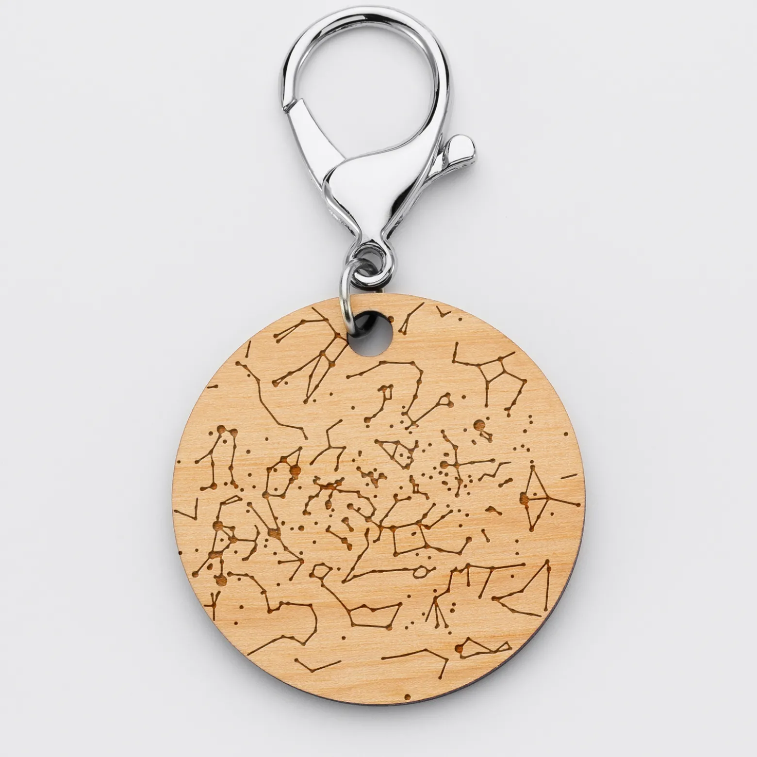 Porte-clés personnalisé gravé bois médaille ronde 50 mm "Carte du ciel étoilé"