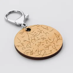 Porte-clés personnalisé gravé bois médaille ronde 50 mm "Carte du ciel étoilé"