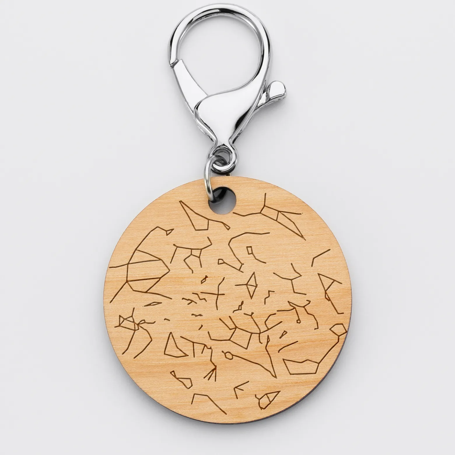 Porte-clés personnalisé gravé bois médaille ronde 50 mm "Carte du ciel étoilé"