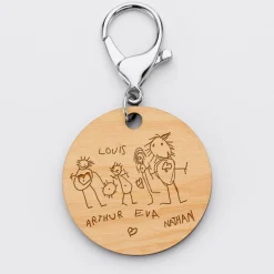 Porte-clés personnalisé gravé bois médaille ronde 50 mm