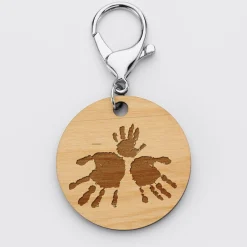 Porte-clés personnalisé gravé bois médaille ronde 50 mm - Nos petits imparfaits