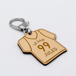 Porte-clés personnalisé gravé bois Maillot de basket 50x50 mm