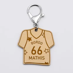Porte-clés personnalisé gravé bois Maillot de basket 50x50 mm
