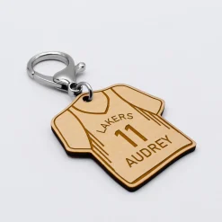 Porte-clés personnalisé gravé bois Maillot de basket 50x50 mm