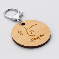 Porte-clés personnalisé gravé bois médaille ronde 50 mm