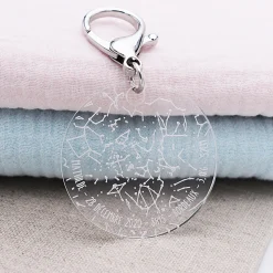 Porte-clés personnalisé gravé acrylique médaille ronde 50 mm "Carte du ciel étoilé"