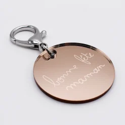 Porte-clés personnalisé gravé acrylique miroir rose gold médaille ronde 50 mm
