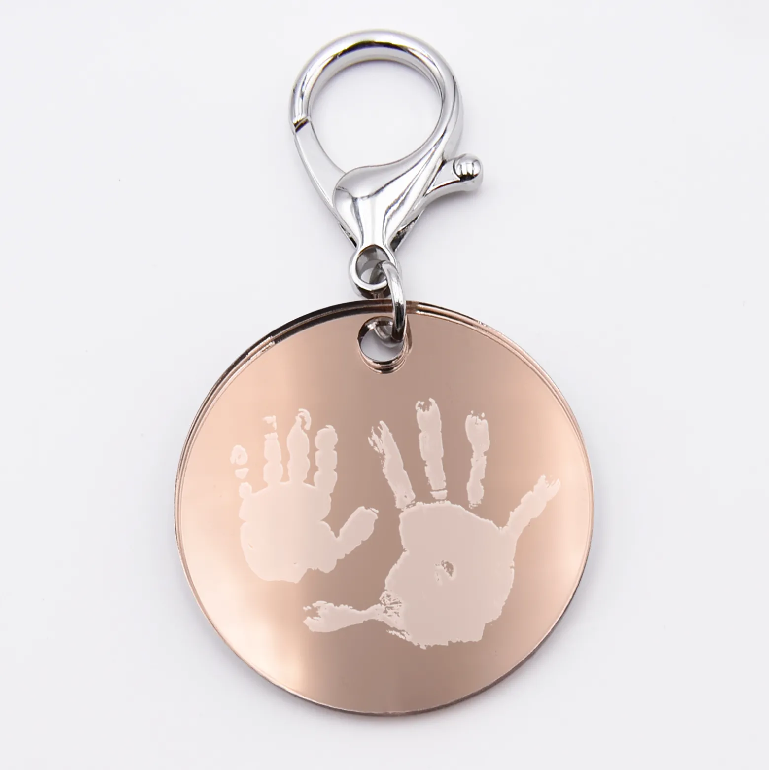 Porte-clés personnalisé gravé acrylique miroir rose gold médaille ronde 50 mm
