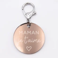 Porte-clés personnalisé gravé acrylique miroir rose gold médaille ronde 50 mm