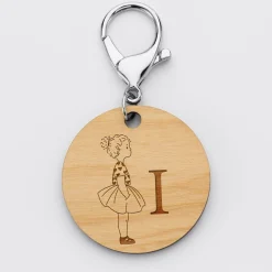 Porte-clés personnalisé initiale gravé bois médaille ronde 50 mm - HappyBulle x Marie Savart
