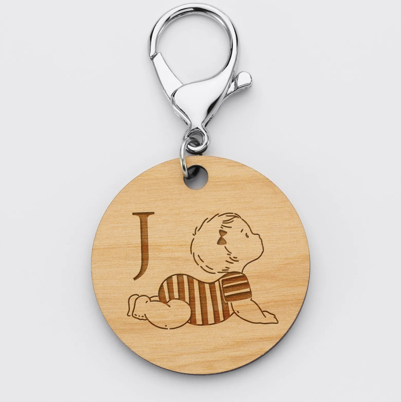 Porte-clés personnalisé initiale gravé bois médaille ronde 50 mm - HappyBulle x Marie Savart
