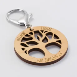 Porte-clés personnalisé médaille gravée bois arbre de vie 50 mm