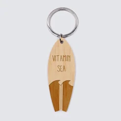 Porte-clés personnalisé médaille gravée bois Planche de Surf