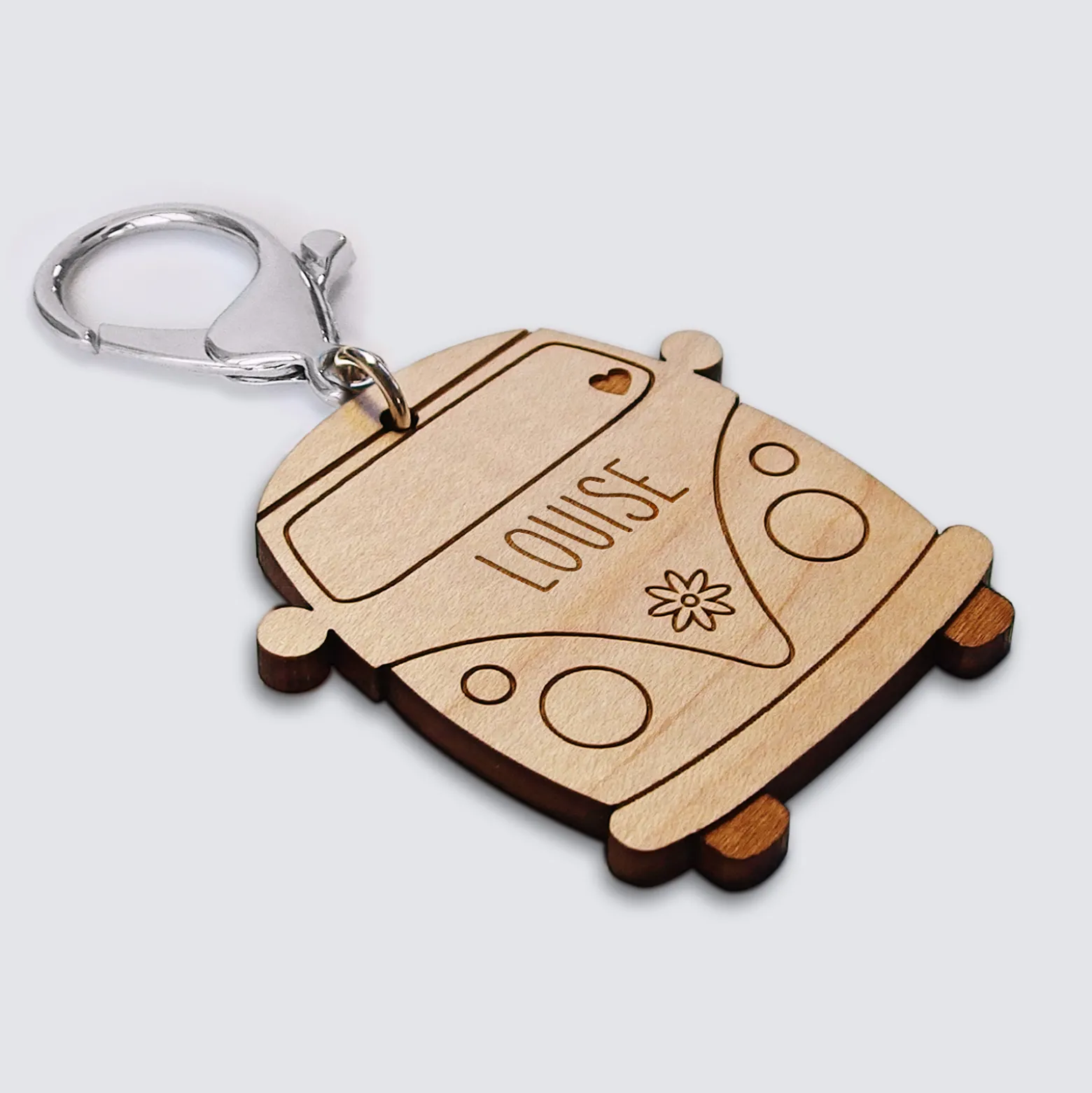Porte-clés personnalisé médaille gravée bois Voiture Van