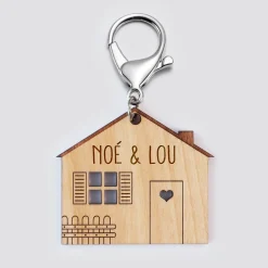 Porte-clés personnalisé médaille gravée bois Maison "Home Sweet Home"