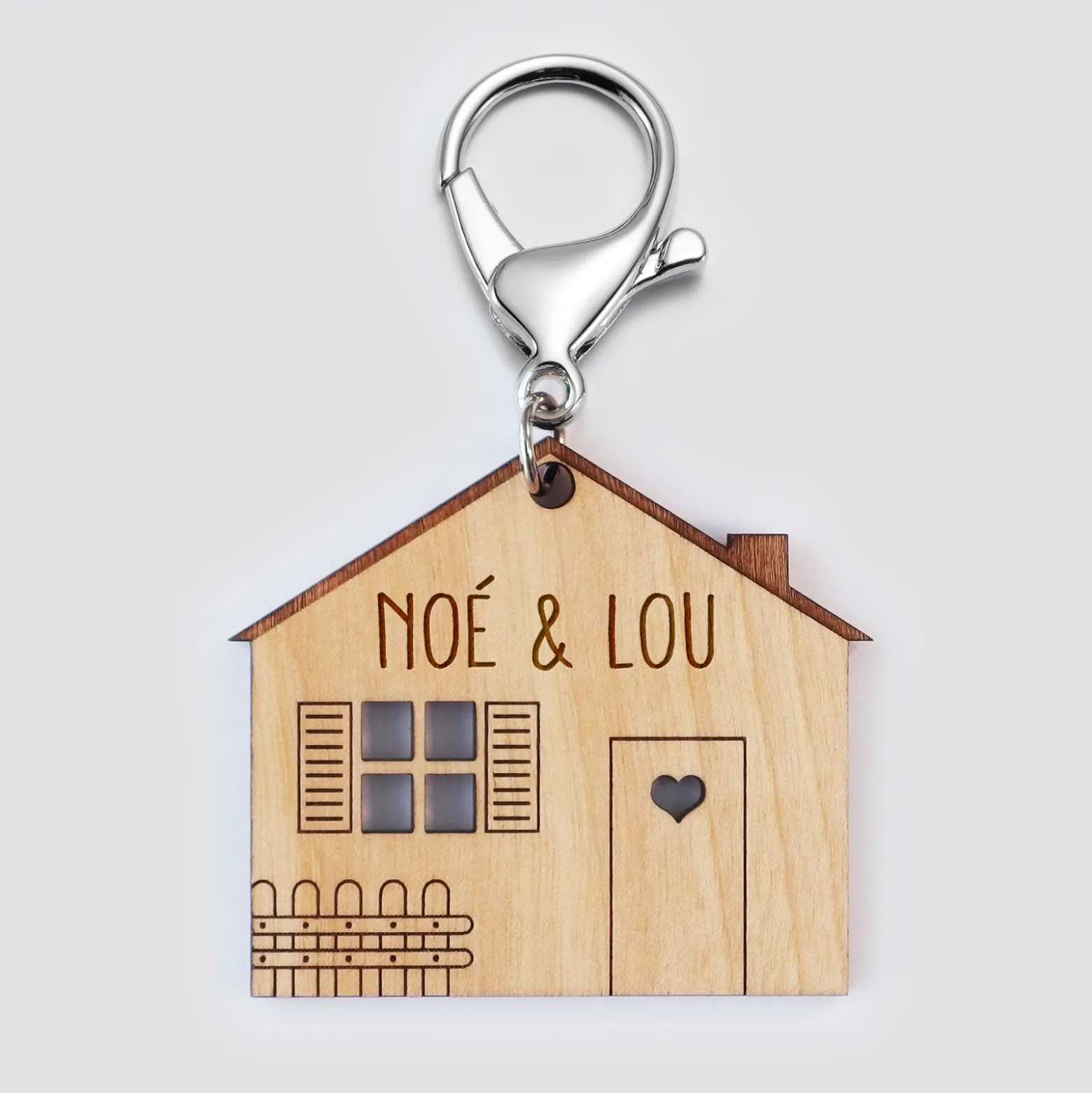Porte-clés personnalisé médaille gravée bois Maison "Home Sweet Home"