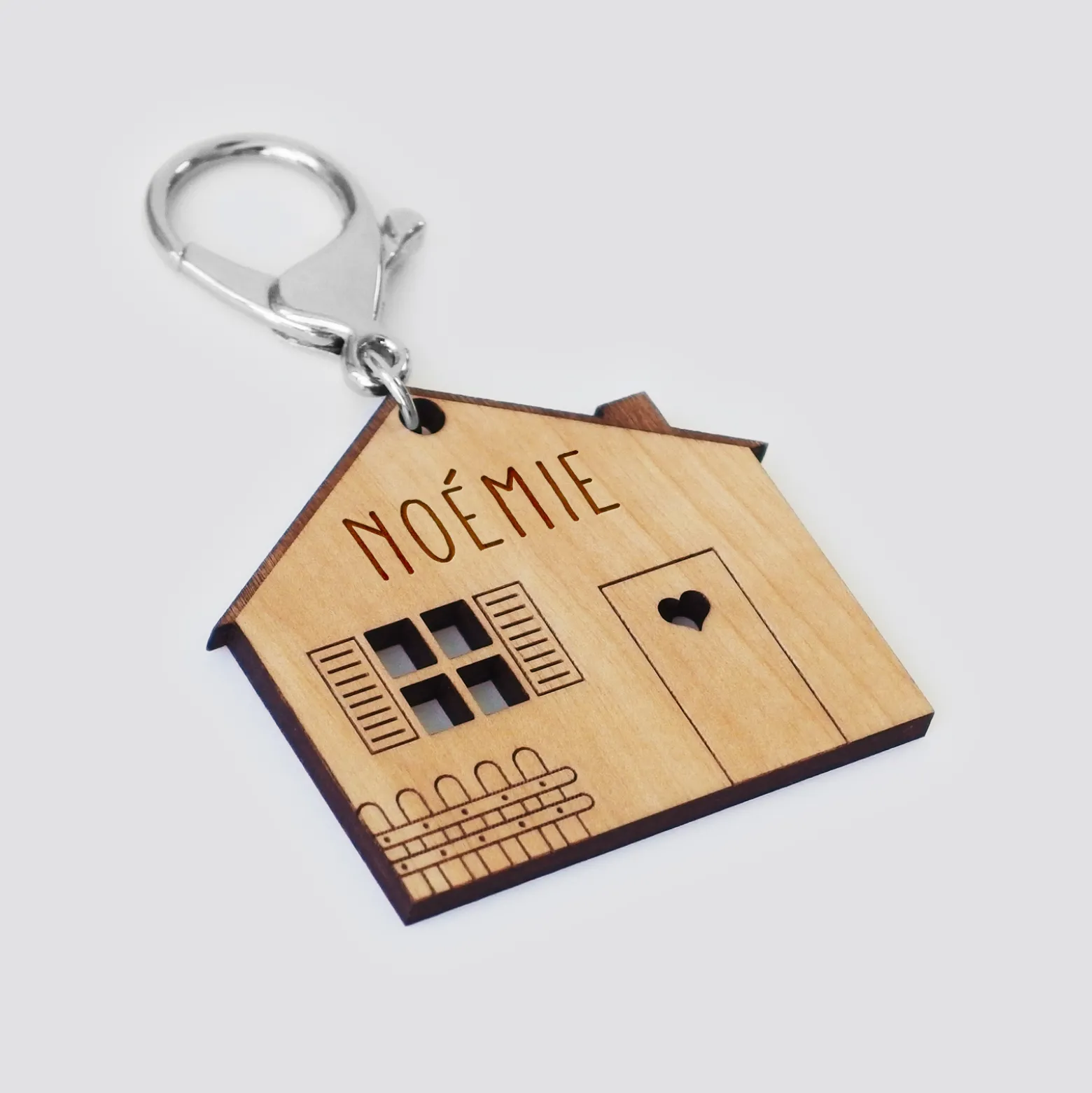Porte-clés personnalisé médaille gravée bois Maison "Home Sweet Home"