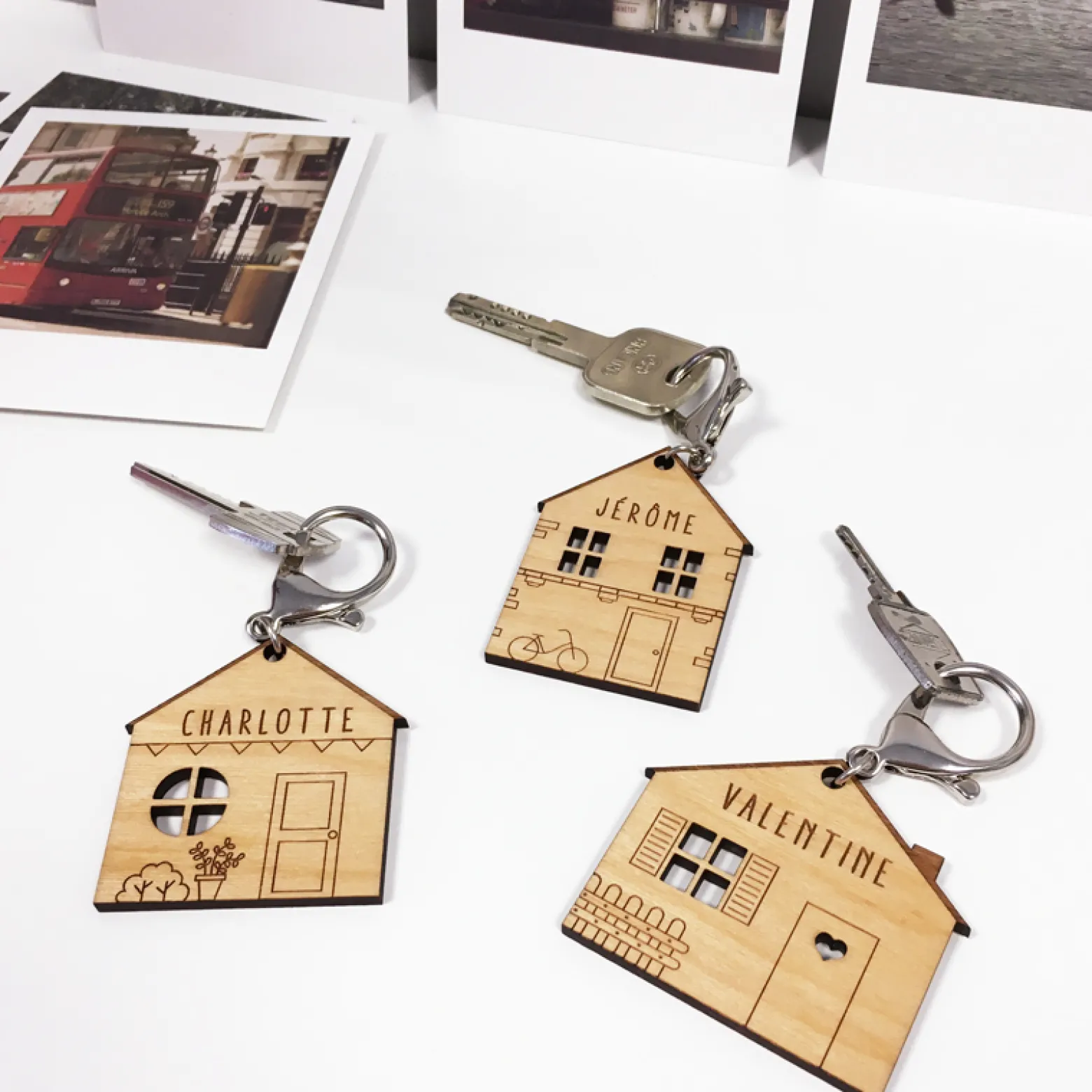 Porte-clés personnalisé médaille gravée bois Maison "Home Sweet Home"
