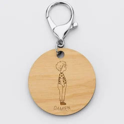 Porte-clés personnalisé prénom gravé bois médaille ronde 50 mm - HappyBulle x Marie Savart