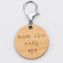 Porte-clés personnalisé prénoms médaille gravée bois ronde 50 mm