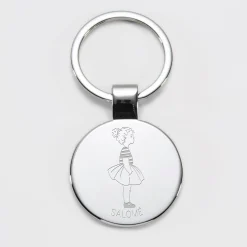 Porte-clés personnalisé prénom gravé acier rond 37 mm - HappyBulle x Marie Savart