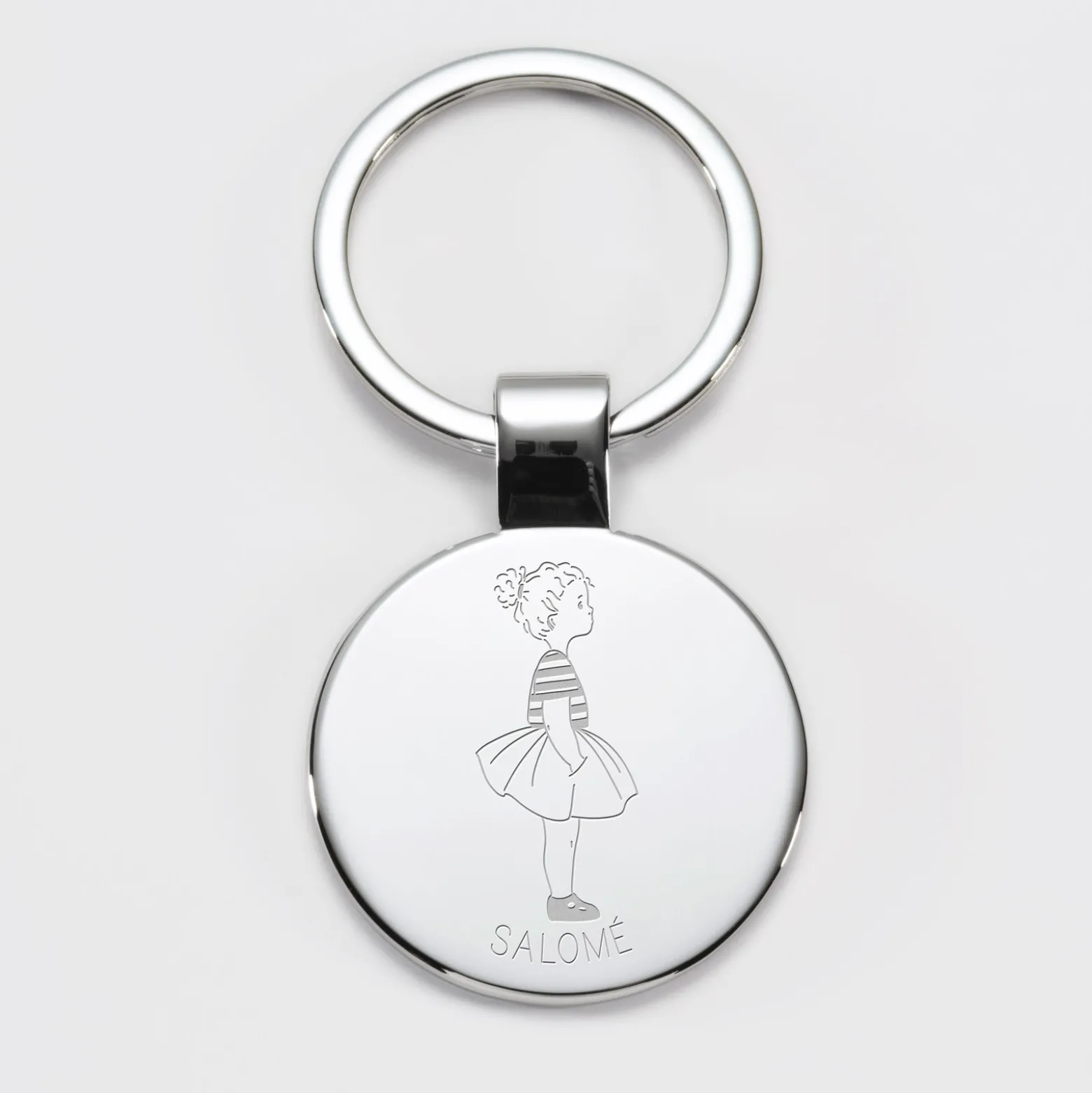 Porte-clés personnalisé prénom gravé acier rond 37 mm - HappyBulle x Marie Savart