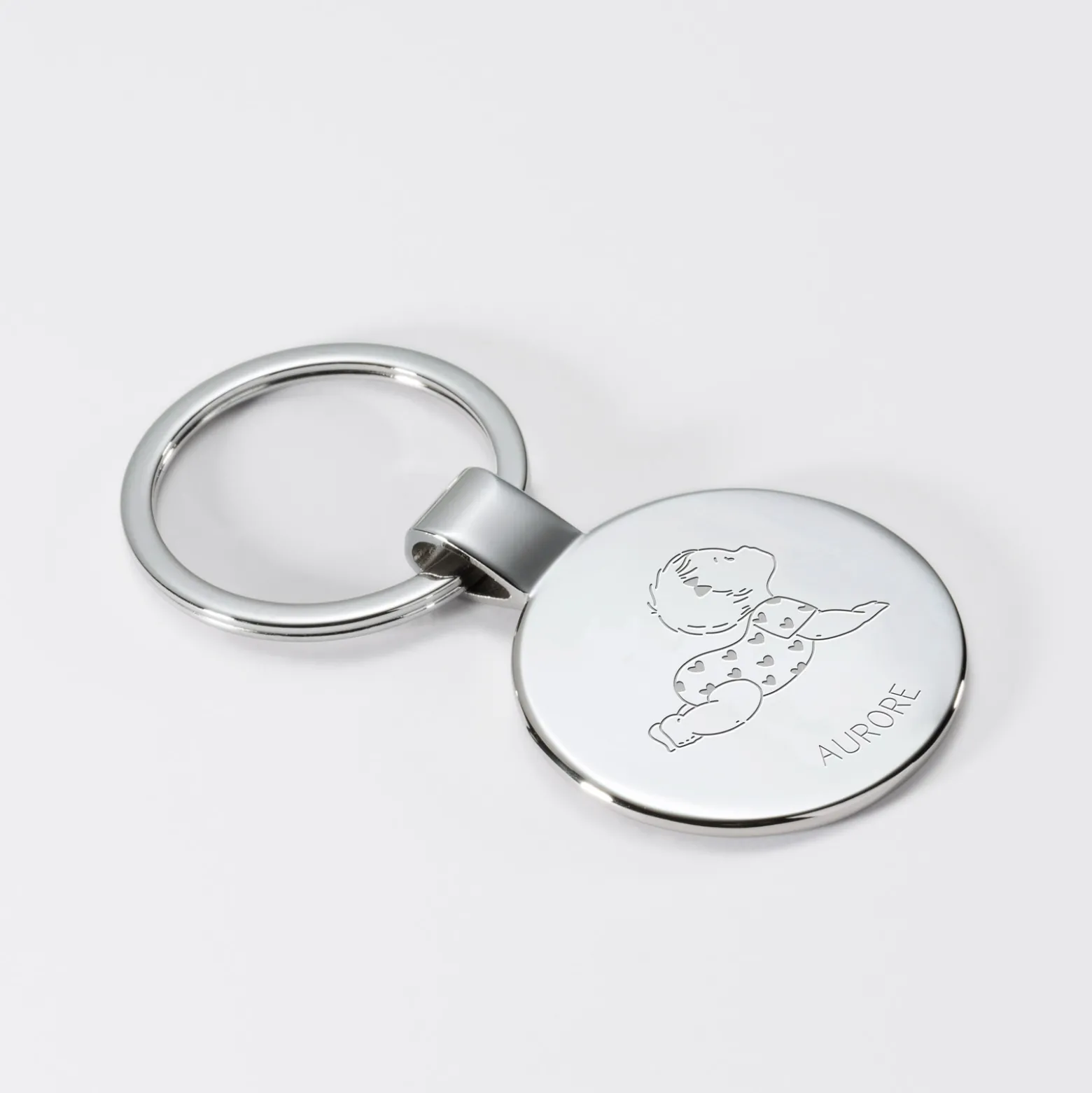 Porte-clés personnalisé prénom gravé acier rond 37 mm - HappyBulle x Marie Savart