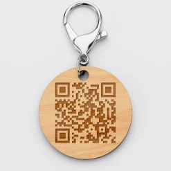 Porte-clés QR Code personnalisé gravé bois médaille ronde 50 mm