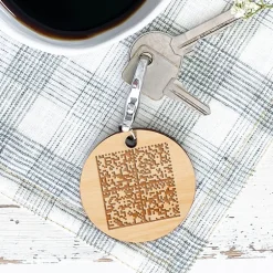 Porte-clés QR Code personnalisé gravé bois médaille ronde 50 mm