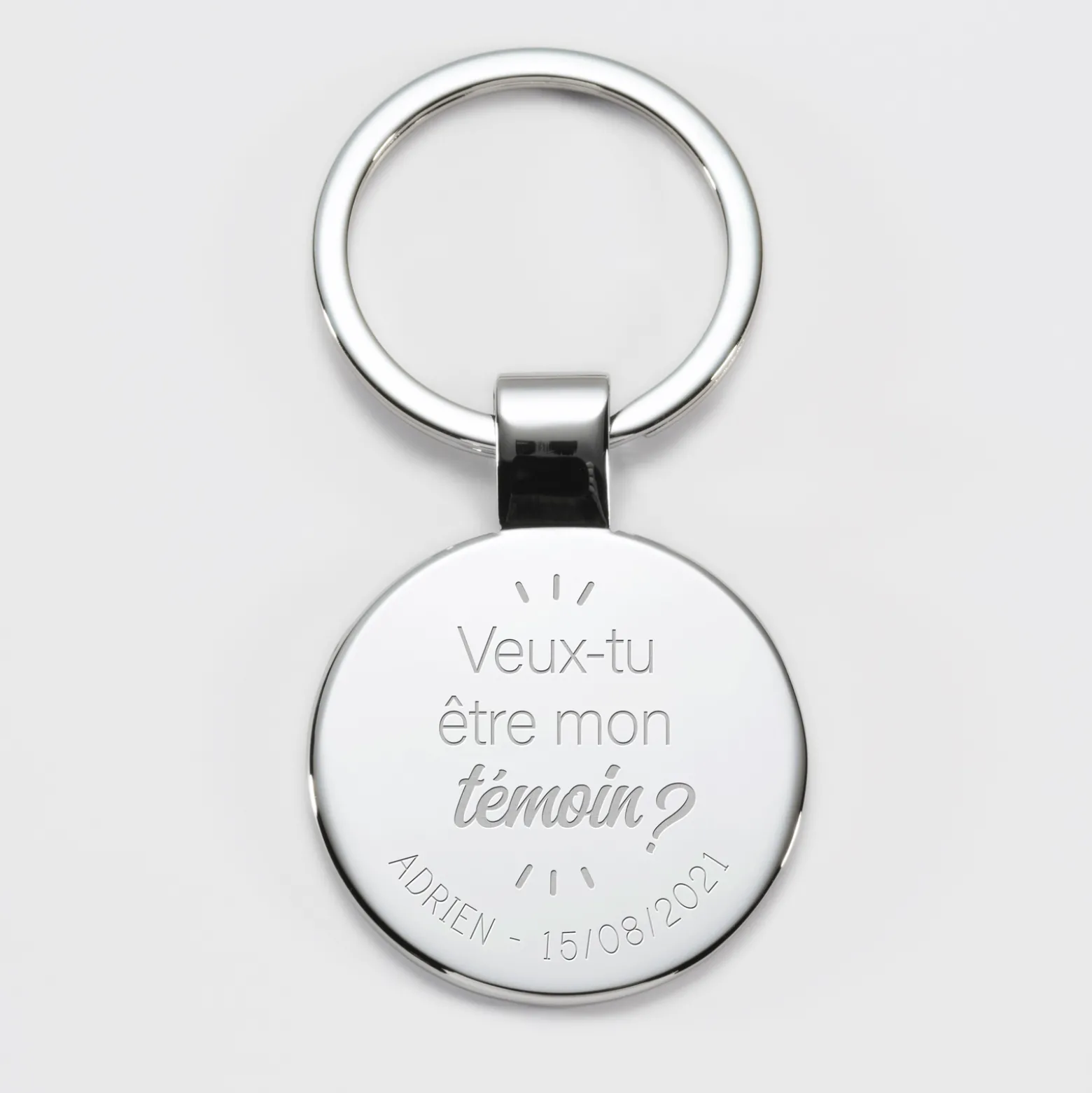 Porte-clés témoin homme personnalisé gravé acier rond 37 mm
