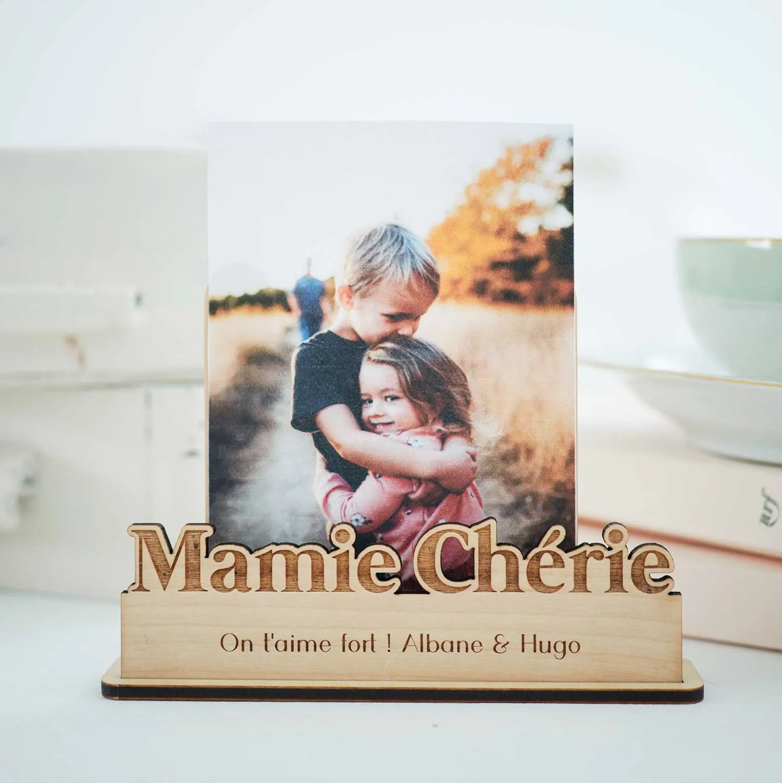 Porte-photo personnalisé bois gravé Mamie chérie