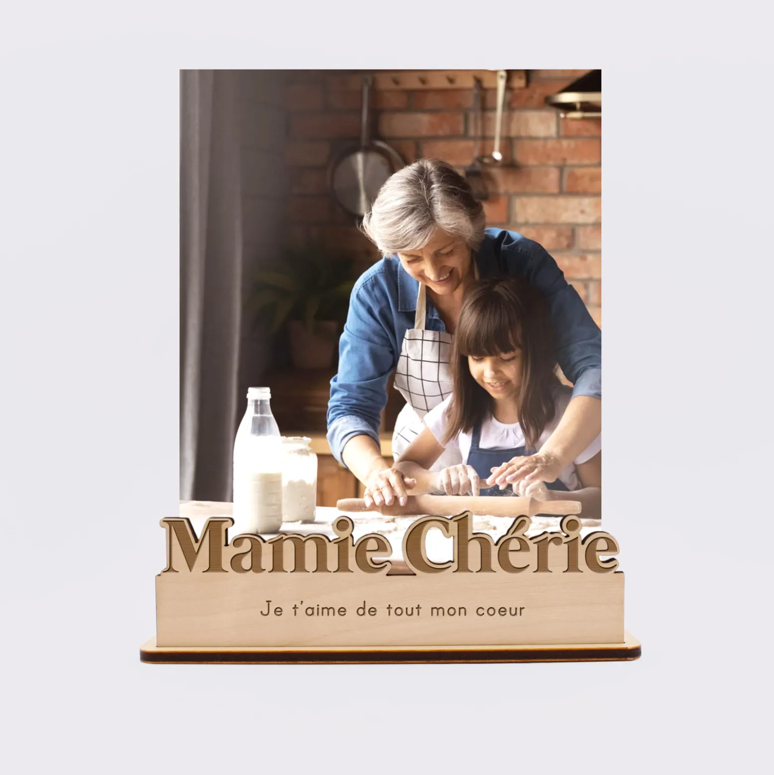 Porte-photo personnalisé bois gravé Mamie chérie
