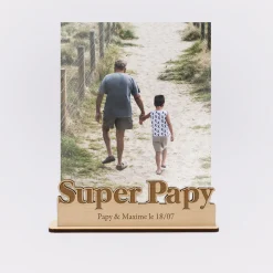 Porte-photo personnalisé bois gravé Super papy