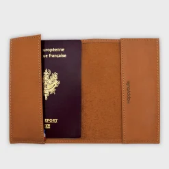Protège passeport personnalisé cuir couleur Caramel