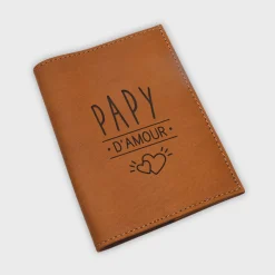Protège passeport personnalisé cuir couleur Caramel