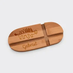 Support téléphone et tablette personnalisé bois gravé double fente